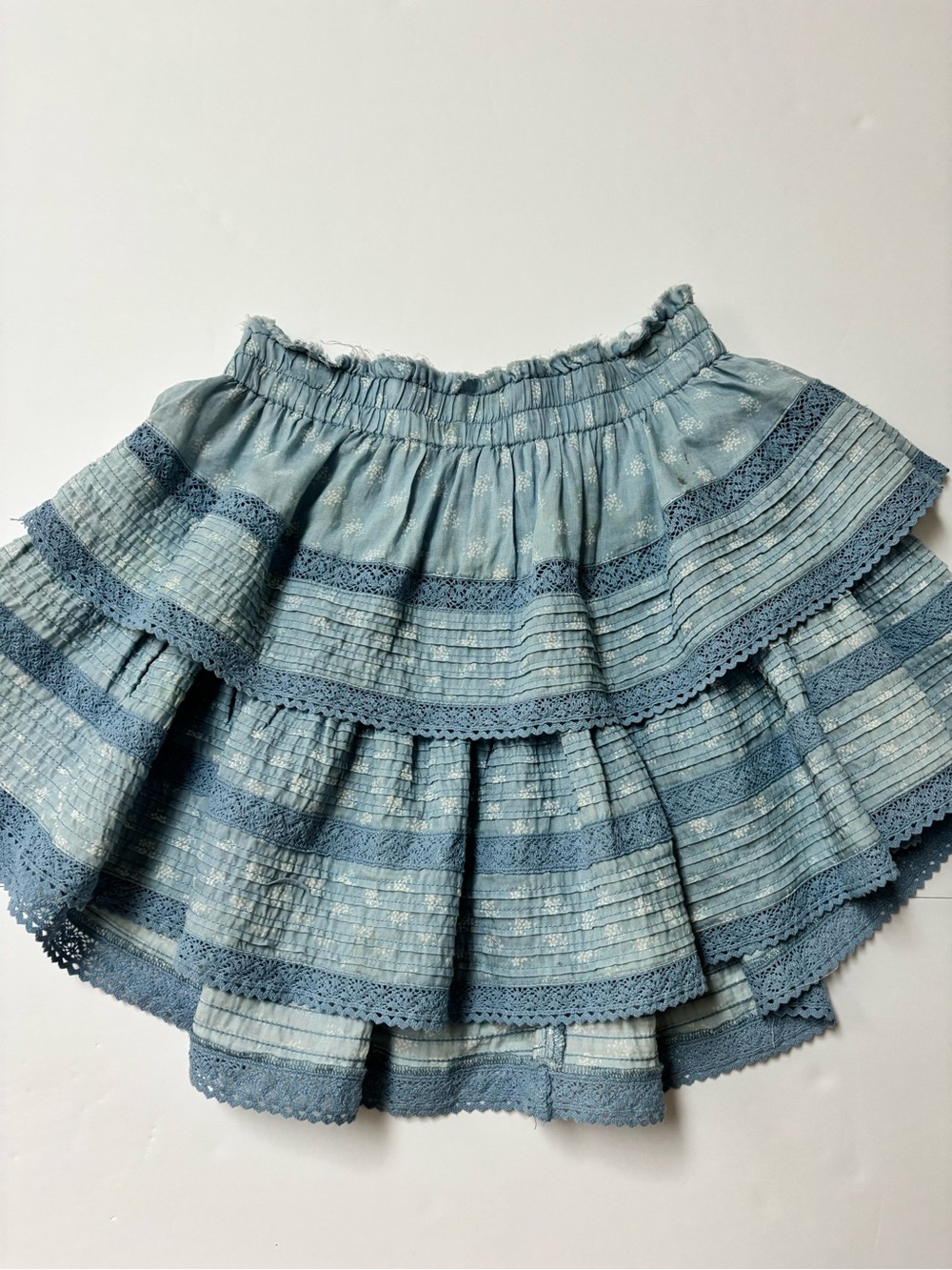 aerie Blue Tiered Lace-Trim Mini Skirt